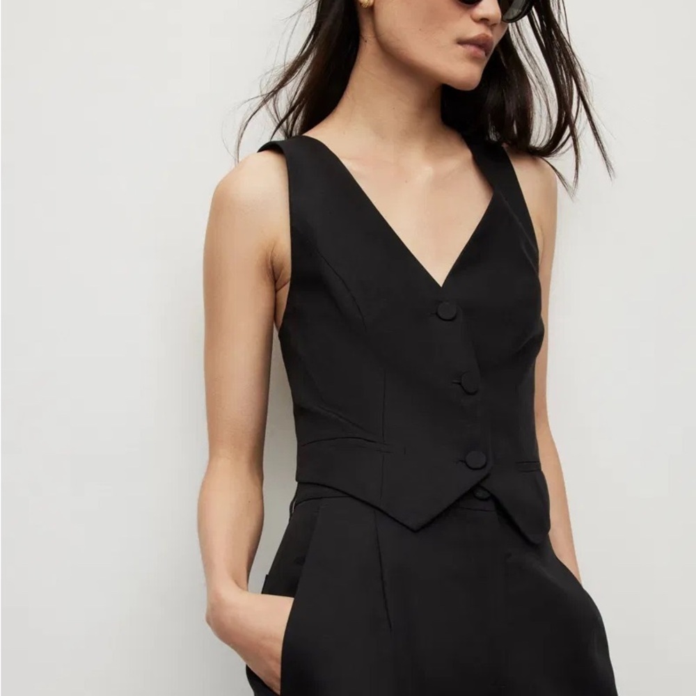 AllSaints Co-ord Petra Linen Waistcoat in Black sz US 4 NWT - Picture 2 of 5